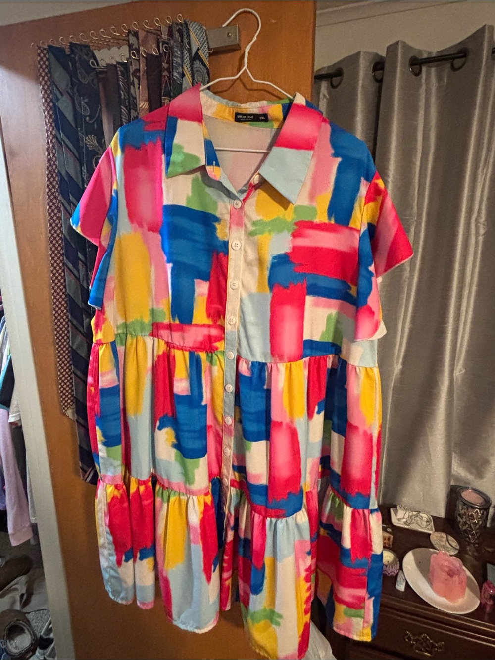 Multicolor Brushstroke Tiered Dress